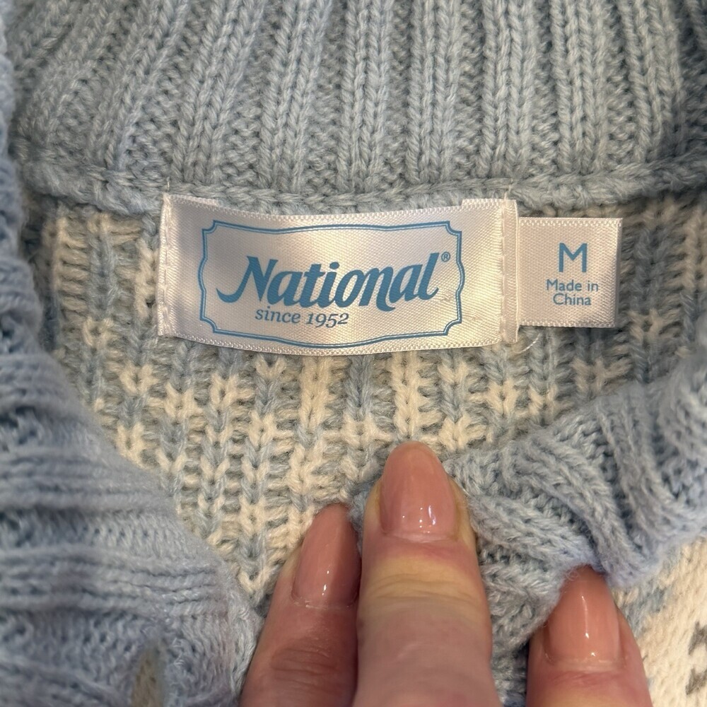 National Since 1952 Blue Fair Isle Cardigan Sweater Women’s Med. Button Front - Picture 2 of 10